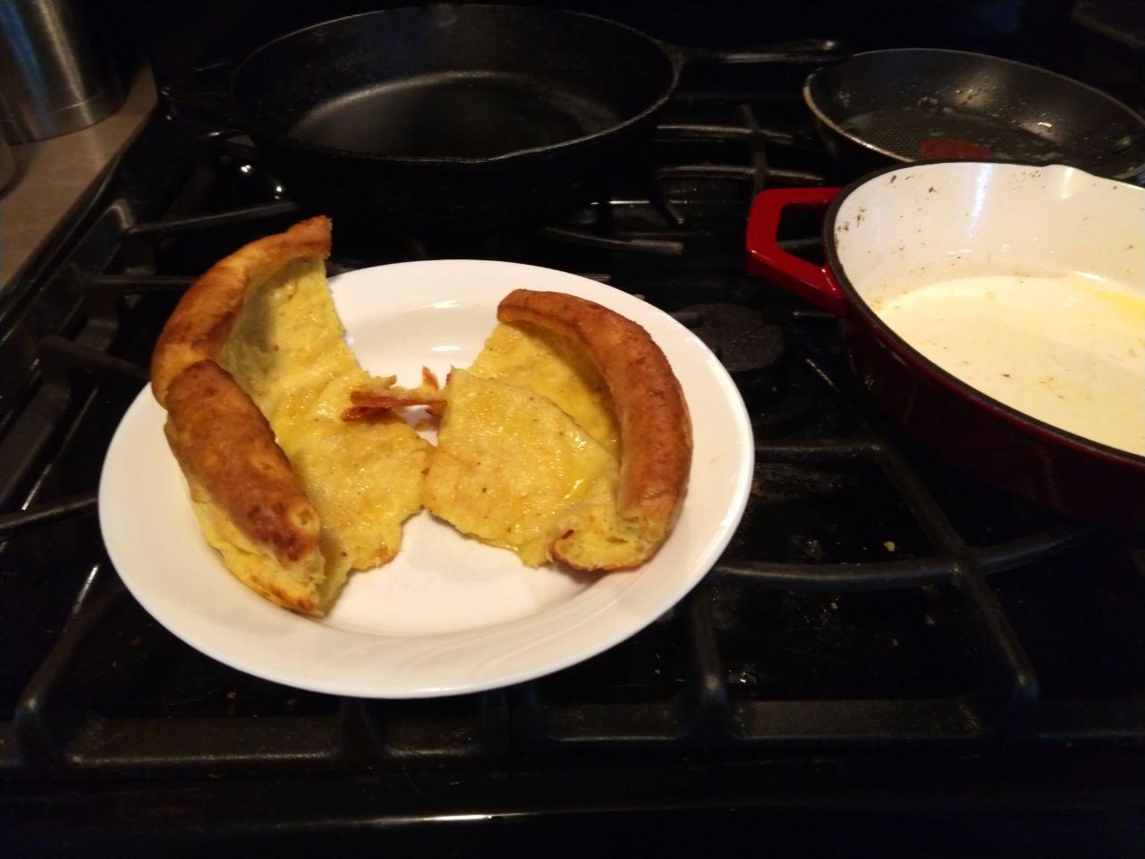Two quarters of a dutch baby.