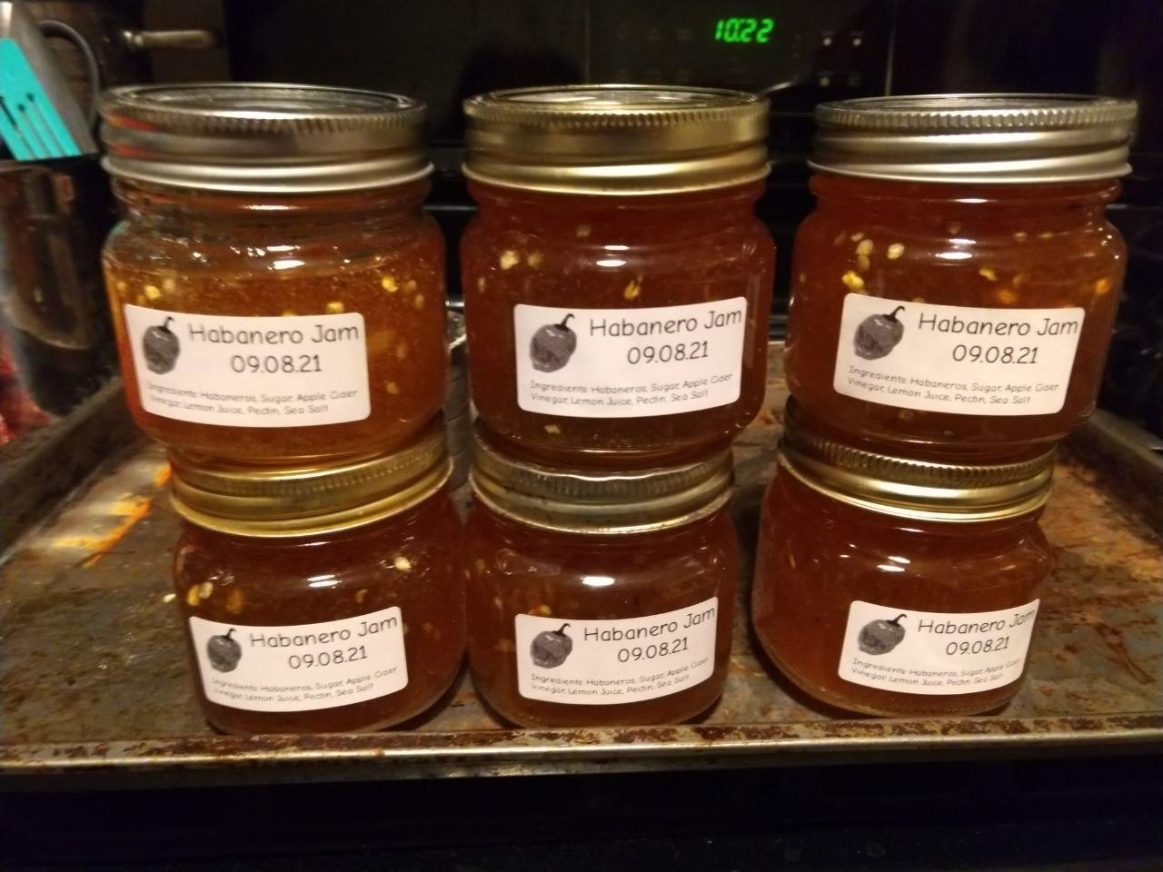 Jars of habanero jam.