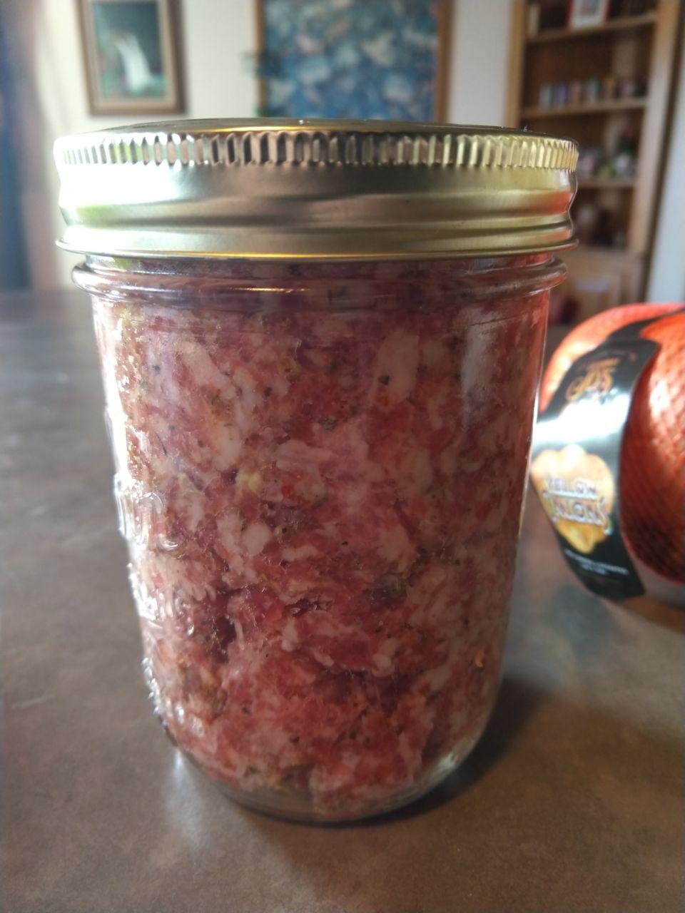 Italian sausage in a mason jar.