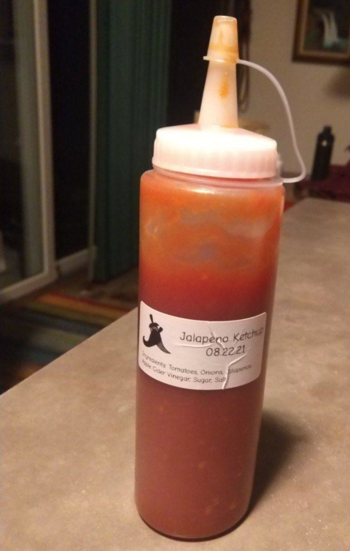 Jalapeno ketchup moved from a sealed jar to a squeeze bottle.